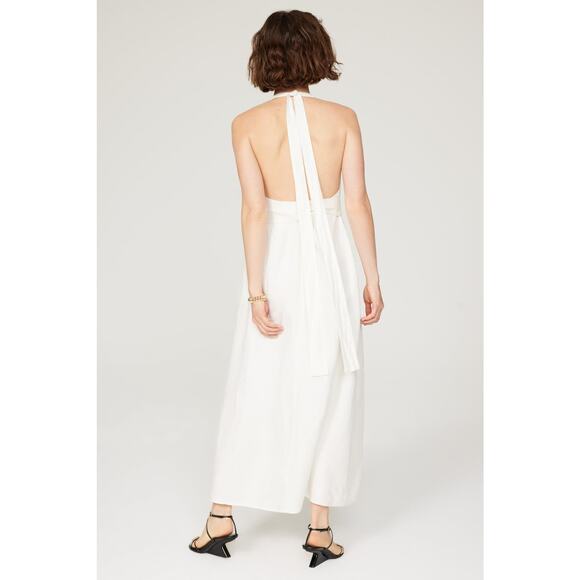 Saunders Collective Halter Dress White Linen Open Back Self Tie Sleeveless Sz‎ 0 - Picture 2 of 16